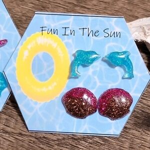 Dolphin Earrings Resin Beach Stud Earring Set